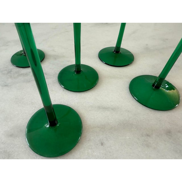 Set of 5 Vintage Tall Green Wine Glasses For Sale In Austin - Image 6 of 8