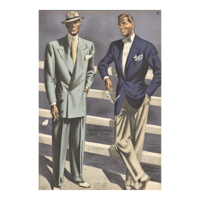 1950 French Mid-Century Men's Tailoring Lithograph For Sale