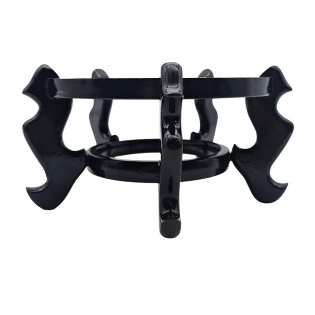 Asian Dark Lacquer Plant Stand Pedestal Display Table for Vase or Bonsai 4.25" H 8.5" D For Sale - Image 12 of 13