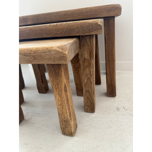 Set of Three Vintage Raw Wood Rustic Nesting Tables | Chairish