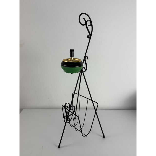 1950s Floor-Standing Ashtray with Magazine Rack in Enameled Wrought Iron, 1950s For Sale - Image 5 of 10