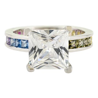 Sterling Silver Cubic Zirconia Ring- Dainty Sparkling Statement Jewelry Gift- Size 7 For Sale