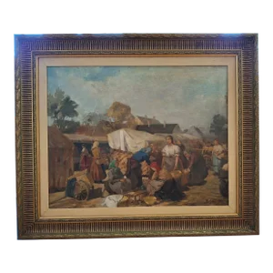 Lajos Szanto (1889-1965) "Market Scene" Original Oil Painting C.1930s