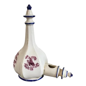 1790 - 1800 English George III Liverpool Porcelain Bird Cage Feeder Decorated with Exotic Birds