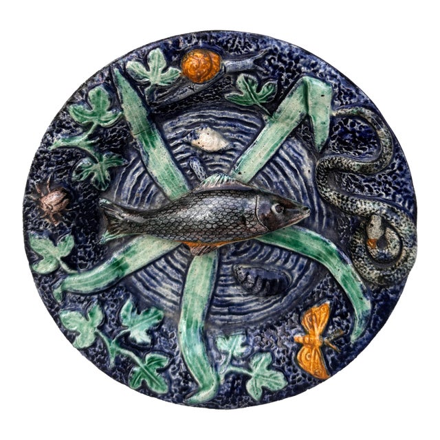 Small Majolica Palissy Fish Wall Platter Circa 1890 For Sale