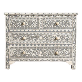 Arabesque Bone Inlay Four Drawer Chest - Grey by House of Jaipur For Sale