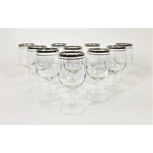 1960s Mid-Century Silver Rimmed Stemware Wine Glasses- Set of 10 For Sale - Image 9 of 10