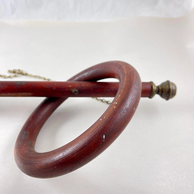 Belle Epoque Three Ring Wood & Brass Hanging Towel Rack For Sale - Image 10 of 12