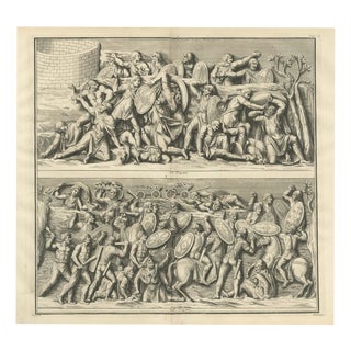 Montfaucon, Roman Battle Scenes Beside a Round Tower, Trajans Column, 1722, Engraving For Sale