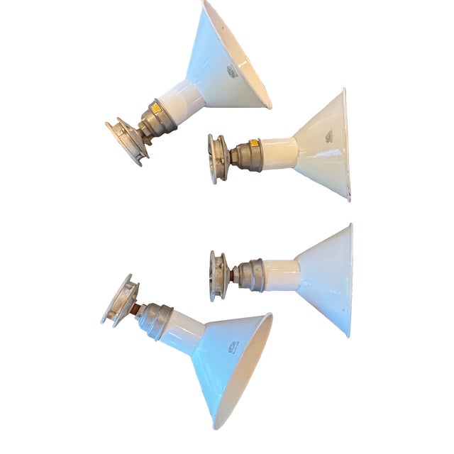 Stonco Vintage 1940s Metal Enamel Industrial Sign Lights For Sale