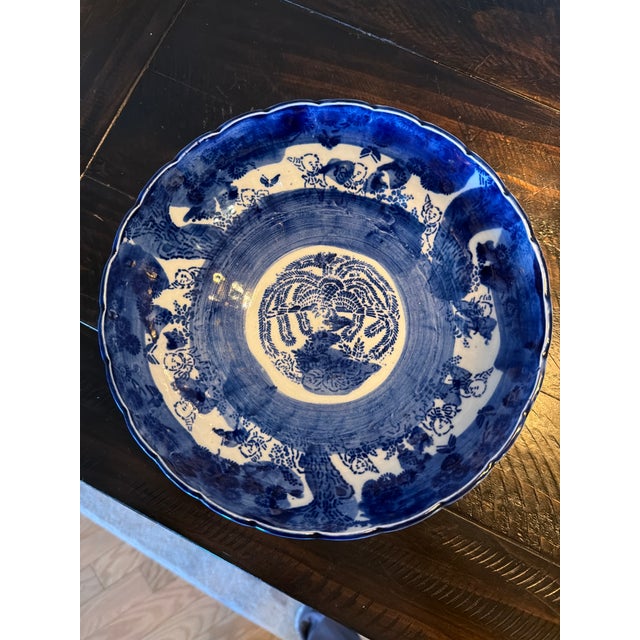 Japanese 19th Century Blue and White Katagami Porcelain Scalloped Bowl For Sale - Image 11 of 12