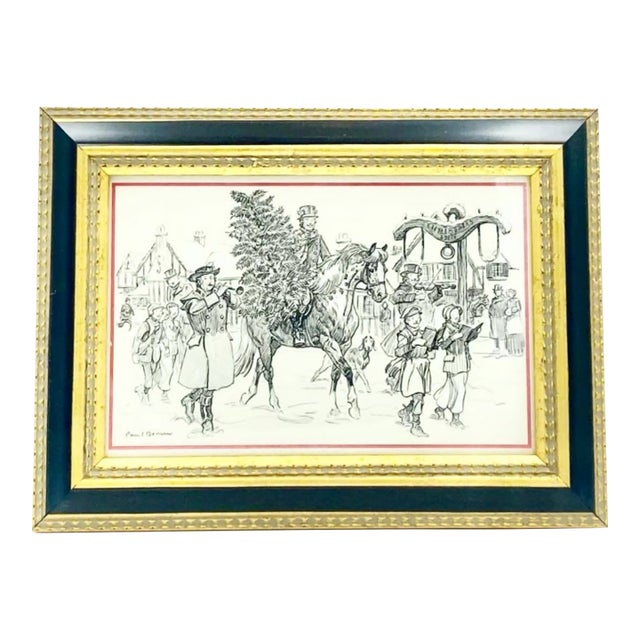 Vintage 1980s Paul Brown for Brooks Brothers Framed Holiday Christmas Card For Sale