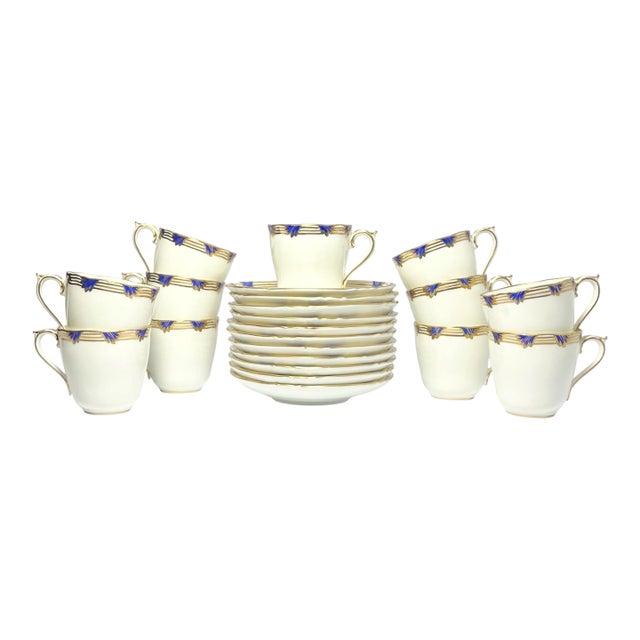 1980s Coalport “St. Malo” 11 Cobalt Bone China Demitasse Cups & Saucers - 22 pcs For Sale