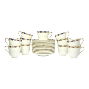 1980s Coalport “St. Malo” 11 Cobalt Bone China Demitasse Cups & Saucers - 22 pcs
