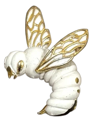 Gold Tone / White Enamel Bumblebee Brooch