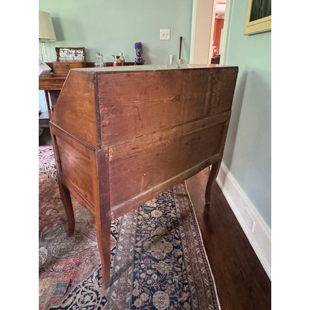Antique Slant-Font Secretary Desk With Cabriole Legs and Interior Drawers For Sale - Image 4 of 10