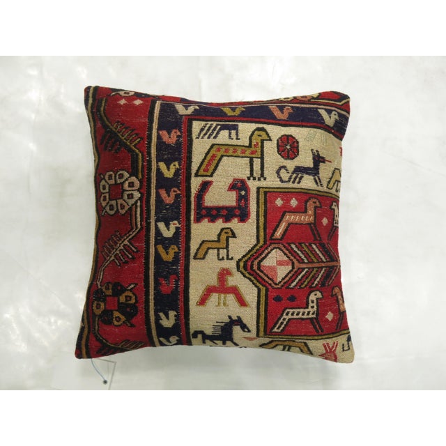 Zabihi Collection Pictorial Folk Art Soumac Pillow For Sale - Image 4 of 5
