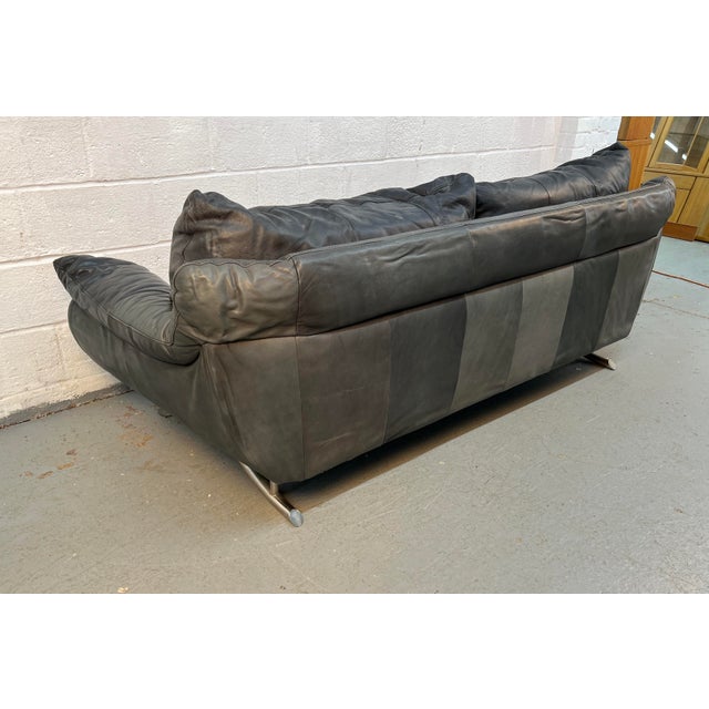 Late 20th Century Stylish Modern Black Leather Sofa For Sale - Image 12 of 13