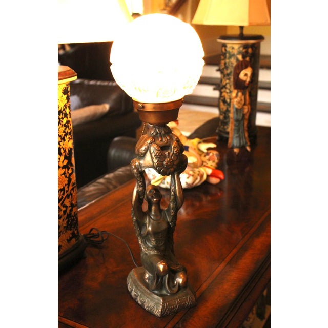 VTG 1920's Art Deco Joan of Arc Table Lamp by La Belle W/ Glass Globe For Sale - Image 17 of 17