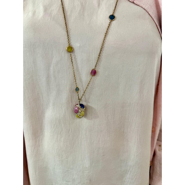 80 Ct Bezel-Set Multi-Sapphire Station Necklace & With diamonds 18kt Gold 35" L For Sale - Image 14 of 18