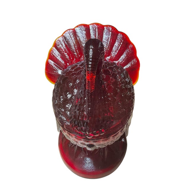 1960s Vintage Le Smith Ruby Red Amberina Glass Turkey Candy Dish With Lid For Sale - Image 9 of 12