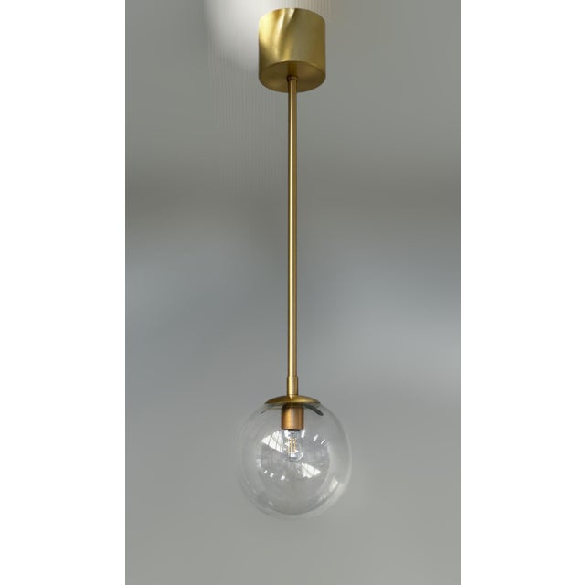 Fabio Ltd Uno Satin Brass Clear Globe Pendant by Fabio LTD For Sale - Image 4 of 6