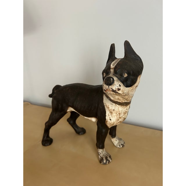 American Antique Cast Iron Boston Terrier Painted Doorstop For Sale - Image 3 of 8