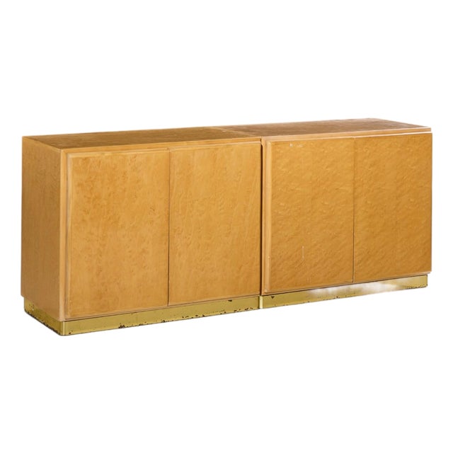 Milo Baughman for Thayer Coggin Mid Century Birdseye Maple and Brass Credenza For Sale