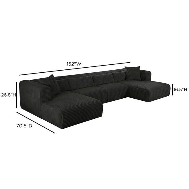 Wood Tarra 4-Piece Fluffy Oversized Black Corduroy Modular U Sectional For Sale - Image 7 of 7