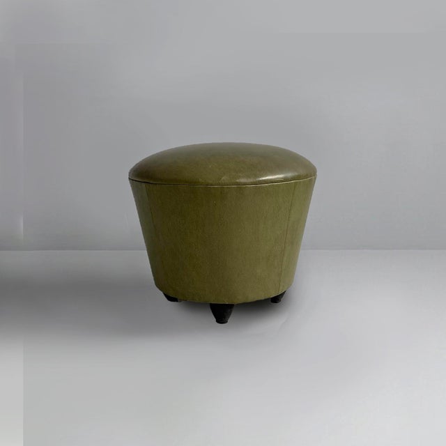 1970s Italian Modern Green Faux Leather Pouf, 1970s, Set of 3 For Sale - Image 5 of 18