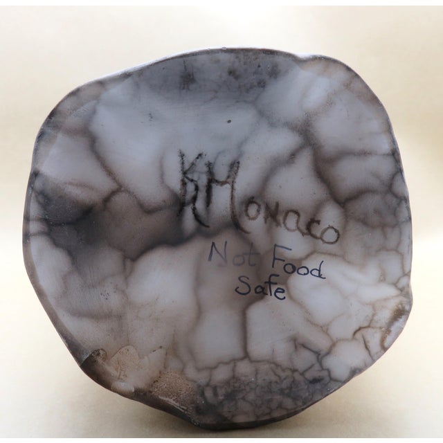 Beige Vintage Artisan Horse Hair Raku Pottery Vase Signed by K. Monoco Not Common For Sale - Image 8 of 9