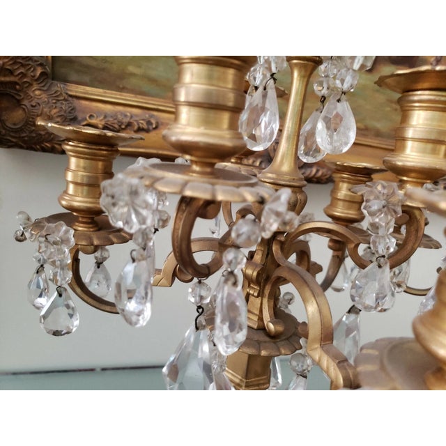 19thc Antique Grand Scale French Louis XVI Style Gilt Bronze W/ Cut Rock Crystal 7 Light Candelabras/ Girandoles a - Pair For Sale In Miami - Image 6 of 11