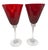 Vintage Elegant Ruby Red Fluted Wine Goblets With Crystal Clear Stems - A Pair For Sale - Image 12 of 12