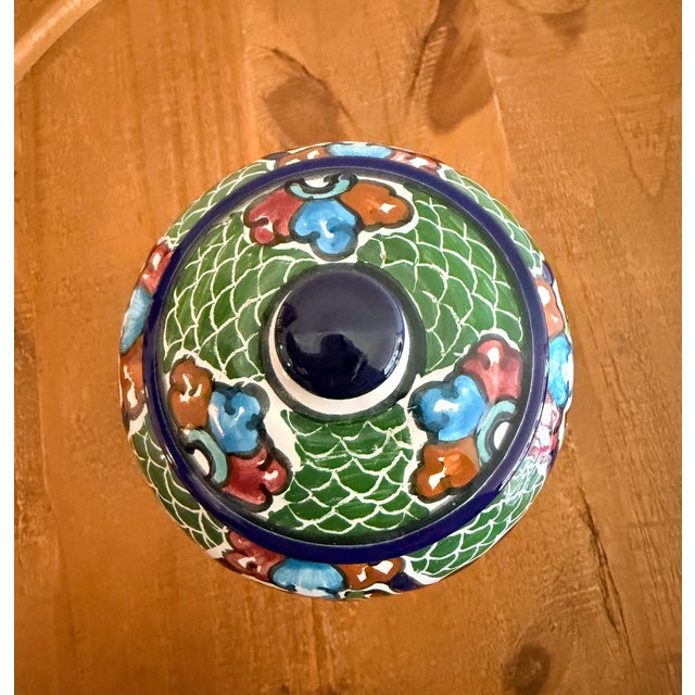 Mexican Mexican Talavera Hand-Painted Multicolor Ceramic Lidded Jar For Sale - Image 3 of 8
