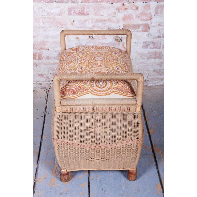 Textile Czech Art Deco Stool in Wood and Hemp, 1940s For Sale - Image 7 of 14