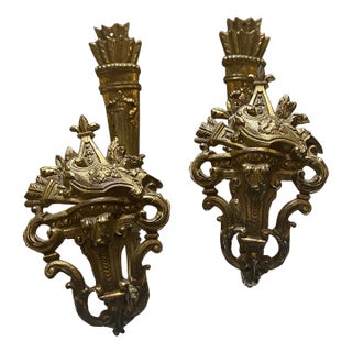 Pair of Late 19th Century French Gilt Bronze Curtain Tiebacks or Hooks, Signed- For Sale