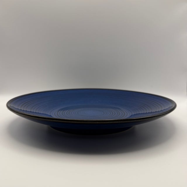 Modern Thomas O'Brien Vintage Modern Blue Stoneware Dinner Plate, Set of 3 For Sale - Image 3 of 17