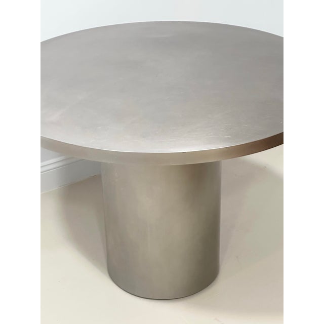 Vintage Brushed Stainless Steel Round Pedestal Dining Table For Sale - Image 9 of 12