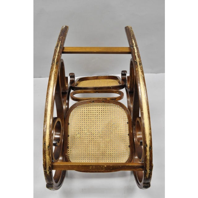 Vintage Mid Century Modern Thonet Style Bentwood & Cane Rocker Rocking Chair (C) For Sale - Image 18 of 18