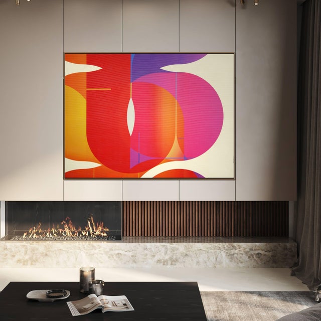 Abstract Contemporary Abstract Matte Gel Applied on Fine Art Digital Printed Canvas "Coq De Roche Evêque Coquelicot # Doux Comme Un Agneau" by Jerome Tham For Sale - Image 3 of 6