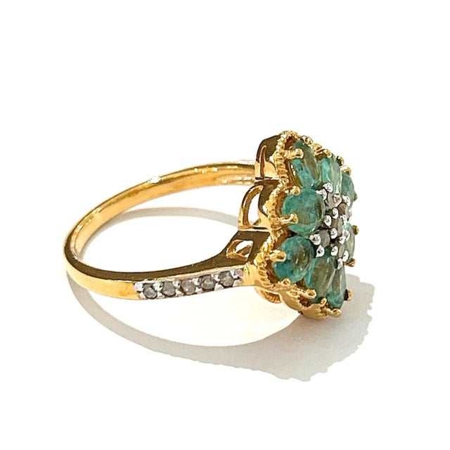 English Bochic “Orient” Diamond & Emerald Vintage Cluster Ring Set in 18k & Silver Size 9.5 For Sale - Image 3 of 4