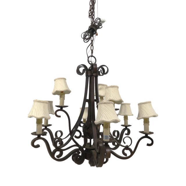 Heavy Wrought Iron 9 Arm Chandelier For Sale