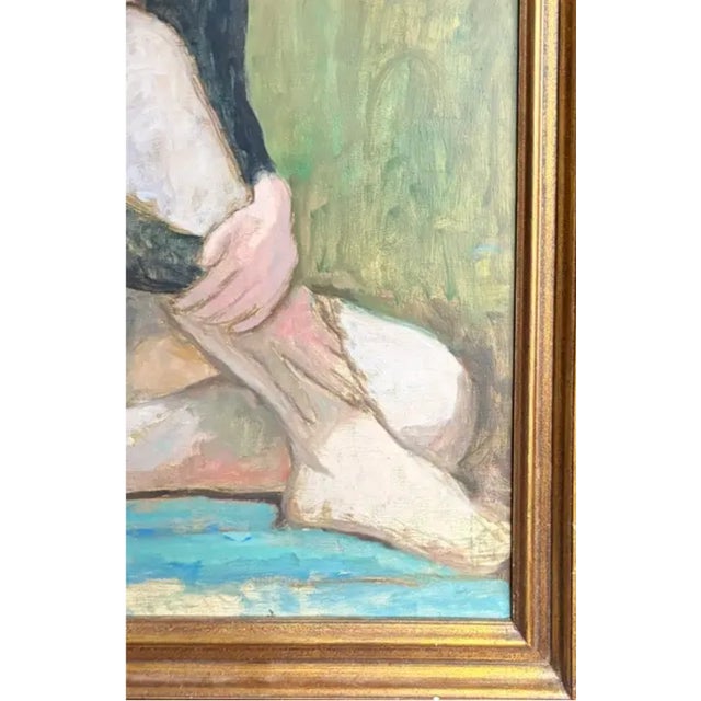 Blue Early Oil Painting - Portrait of a Sitting Woman For Sale - Image 8 of 9