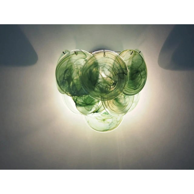 2020s Pair of Sconces - Vistosi Style - Handmade in Murano - 10 Glass Green and Alabaster For Sale - Image 5 of 7