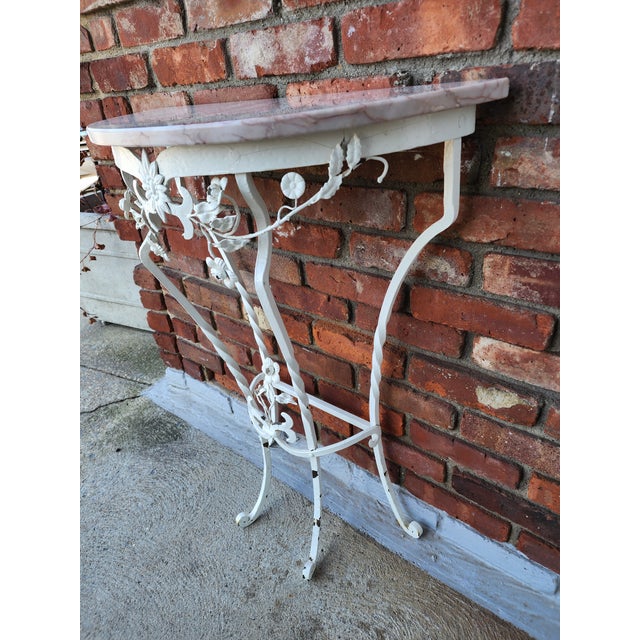 John Salterini Mid 20th Century Wrought Iron Demi Lune Table in the Manner of Salterini For Sale - Image 4 of 14