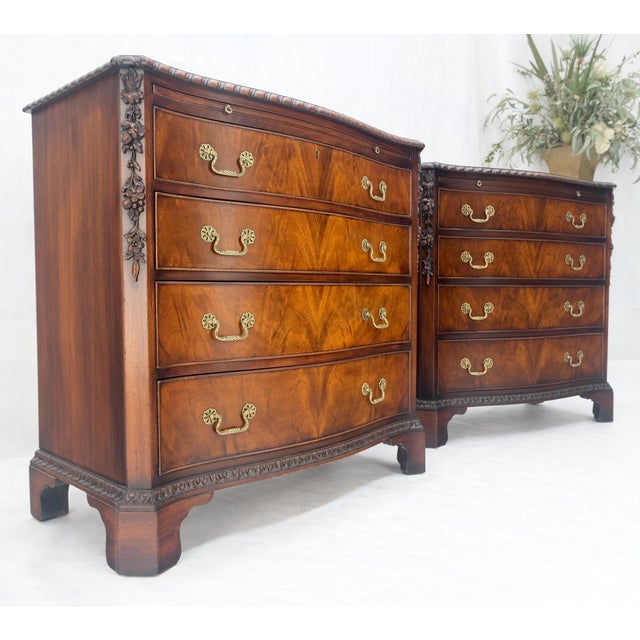 Traditional Pair Flame Mahogany Brass Pulls 4 Drawers Pull Out Trays Bachelor Chest Dresers For Sale - Image 3 of 15