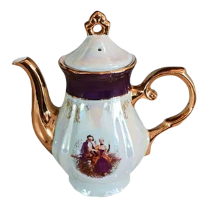 1950s Gna Hand Painted Victorian Courtship Iridescent Fine Porcelain Tea Pot