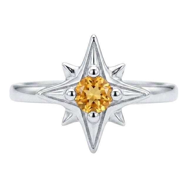 Natural Citrine Compass Ring, Northen Star Bust Ring Us 7 For Sale