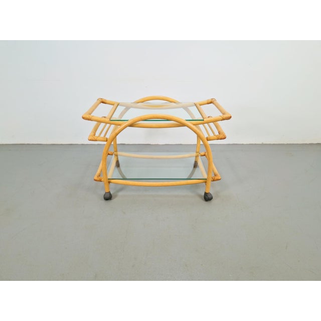 Vintage Trolley in Rattan, Bentwood and Leather, Italy, 1970s For Sale - Image 4 of 14