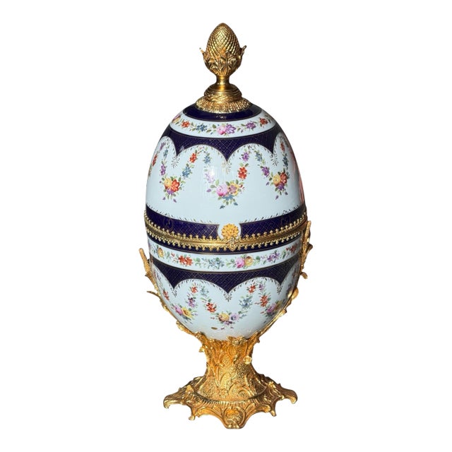 1980s Large 32" French Style Porcelain Egg Jar With Gilt Ormolu Mounts For Sale